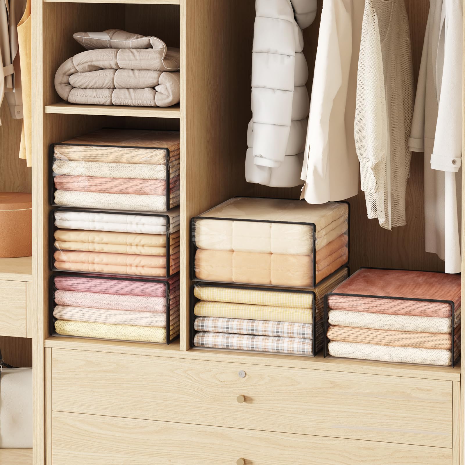 Lifewit 36L Clear Sheet Storage Bags with Zipper 3 Pack, Plastic Sweater Storage Bins for Clothing, Vinyl Foldable Clothes Conta